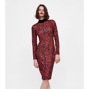 Zara Red Leopard Print Midi Dress